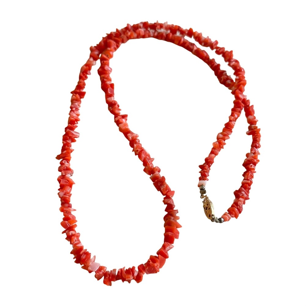 VTG Mediterranean Red Coral Natural Necklace Chip Beaded Natural Genuine 25"L